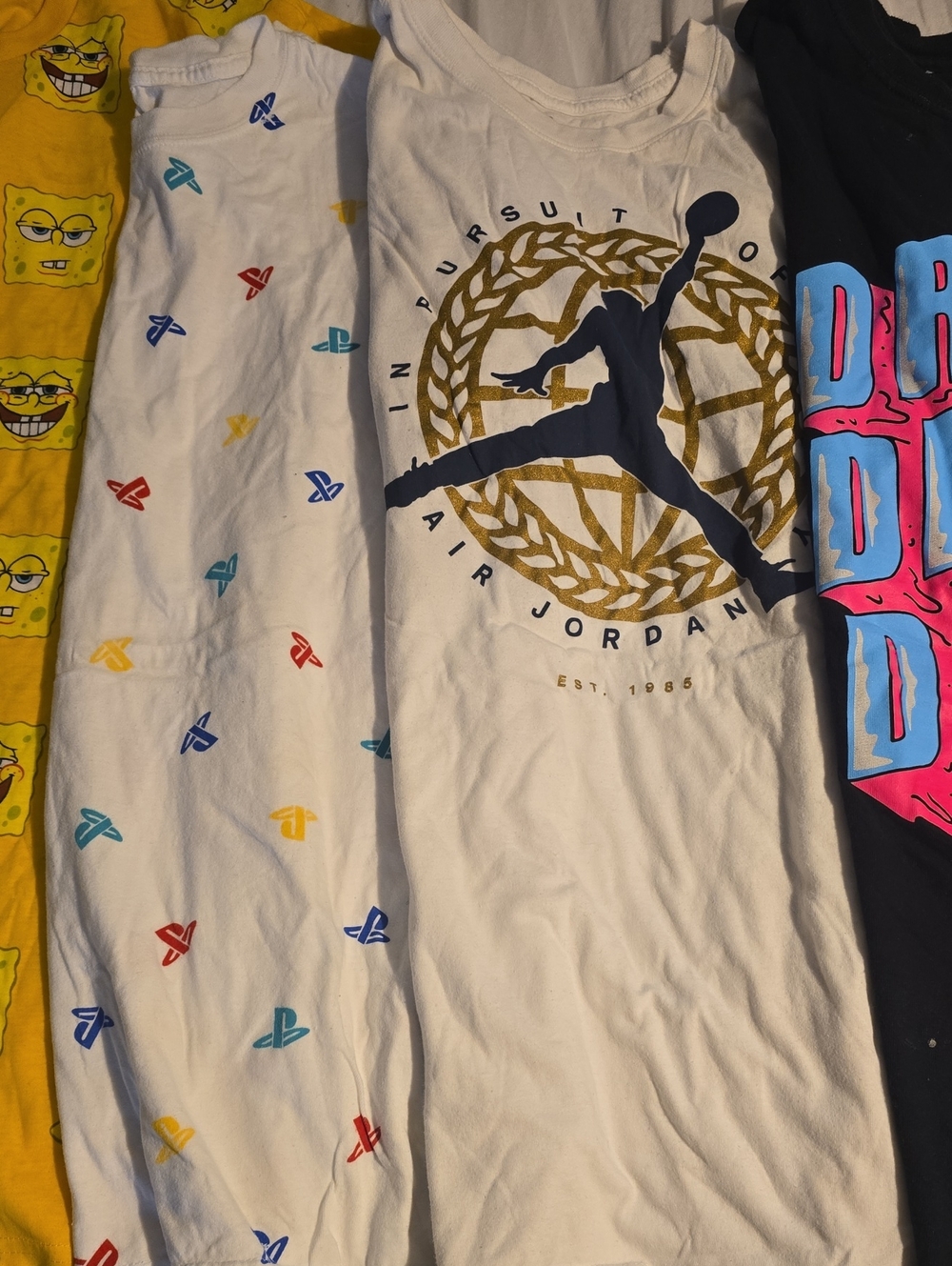 Lot of 4 Men's Graphic Tees Sleeveless Shirts Medium Jordan PlayStation SpongeBo